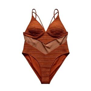 Women's Rust One Piece Swimsuit Mesh Panel XL NWT
